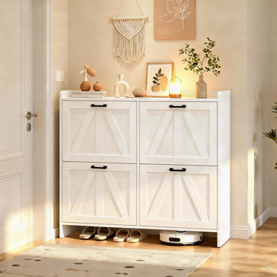 Armoire à chaussures blanche moderne avec 4 tiroirs et robot aspirateur