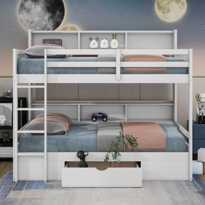 Jensie Twin Size Bunk Bed with Built-in Shelves Beside both Upper and Down Bed and Storage Drawer -  Harriet Bee, D0EED16578B344A388DE2CB9B126F684