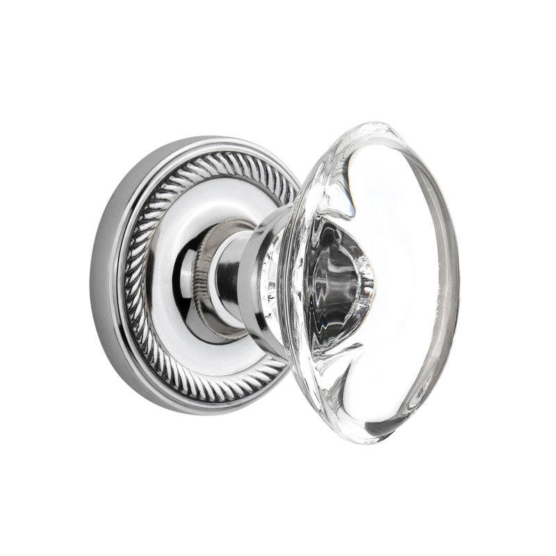 Rope Rosette with Oval Clear Crystal Door Knob, Bright Chrome