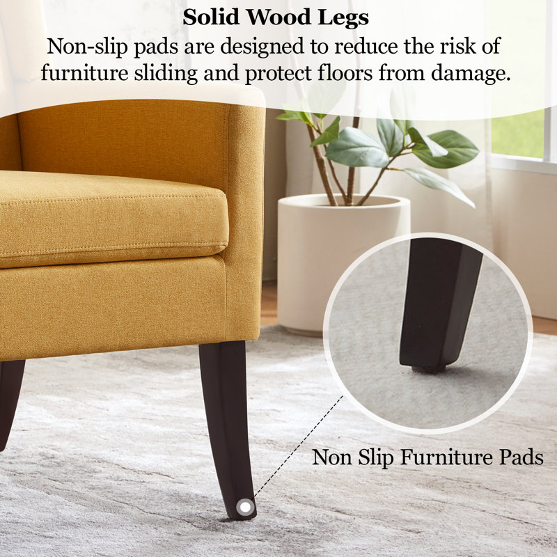 Fauteuil d'appoint rembourré en polyester à haut dossier avec ressorts à arc, Jaune