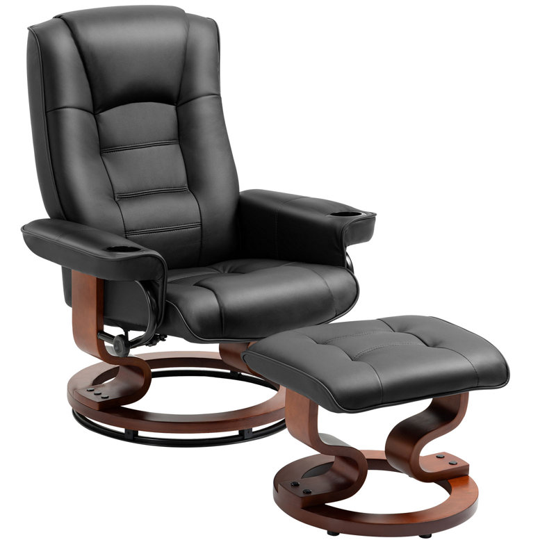 34“ Vegan Leather Swivel Ergonomic Recliner Chair with Ottoman