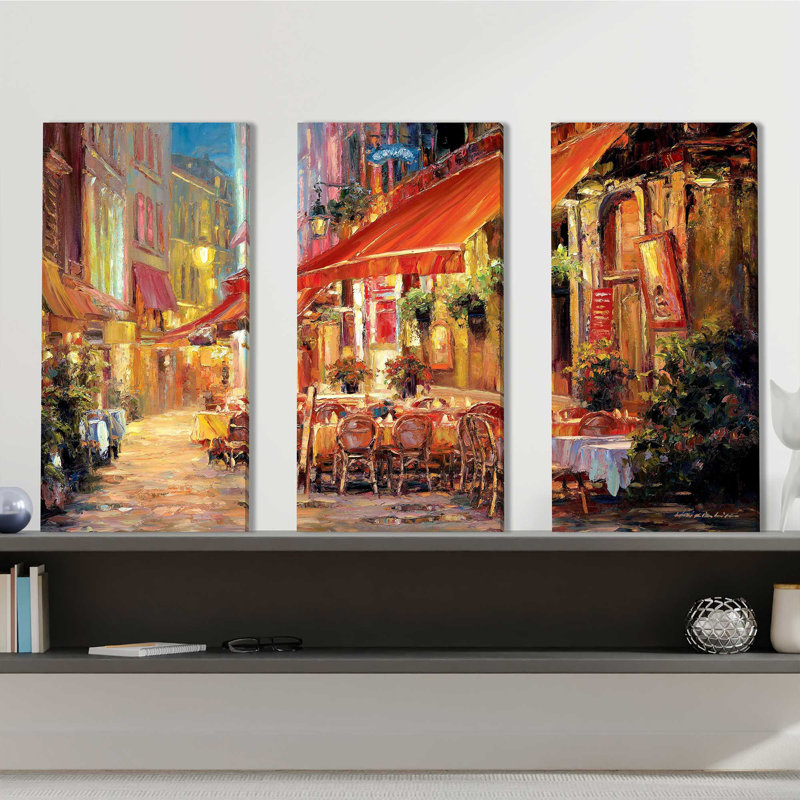 «Cafe in Light», ensemble de 3 peintures sur toile tendue, H 24 po x l 36 po x P 0,75 po