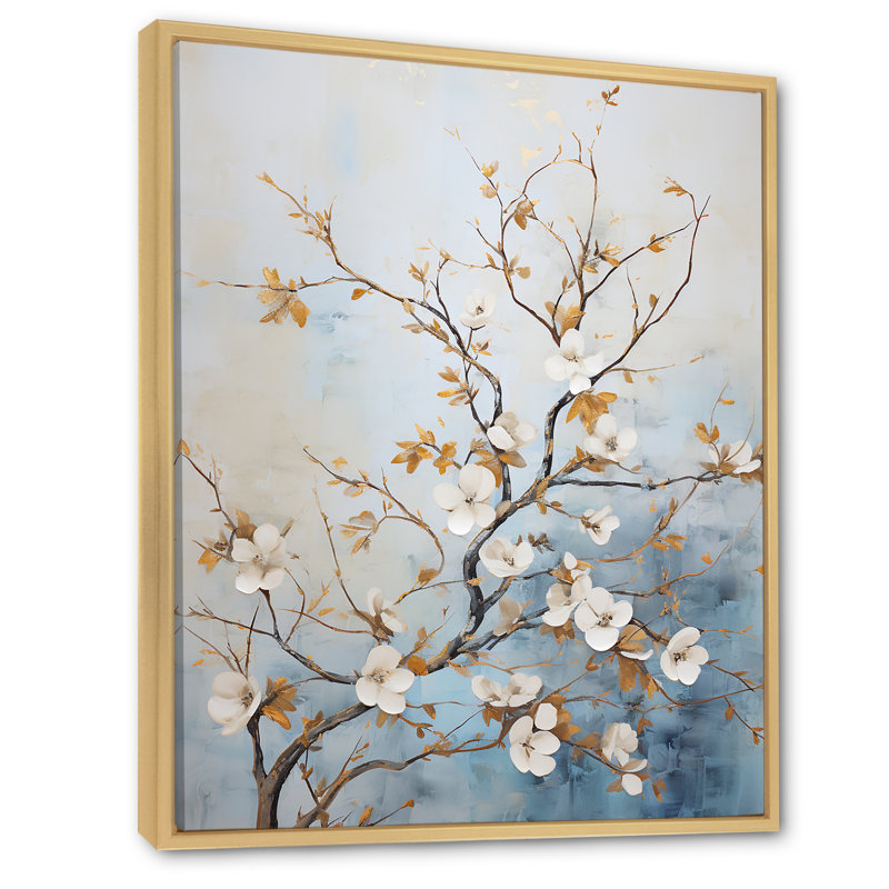 Blanc cornouiller Blossom Dreams V sur toile, Cadre naturel flottant, 44" H x 34" W
