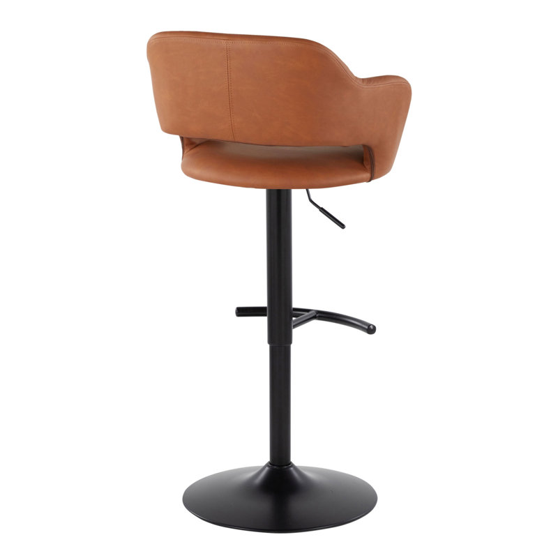Tabouret de bar réglable pivotant en métal noir et similicuir brun Margarit, Siège brun / Cadre noir
