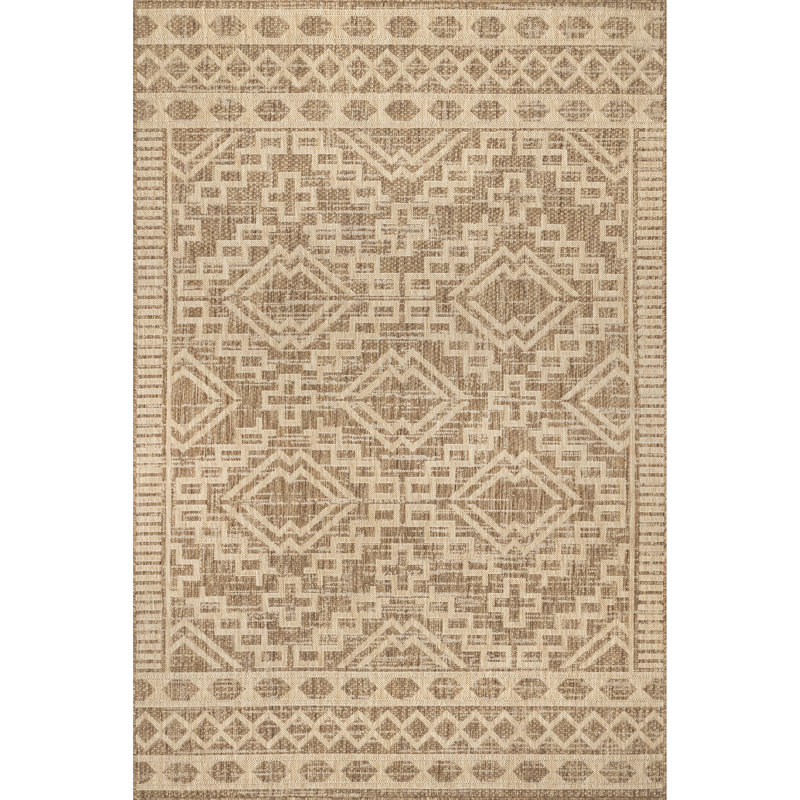 Tapis intérieur / extérieur beige Edras Southwestern, Rectangle 6 pi 7 po x 9 pi