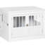 Table de bout pour chien, blanc. Pour les petits chiens, possède un grand espace de table, trois portes, une partie à verrouillage magnétique, des tubes en acier pour cage, une surface de table spacieuse, une pièce de joint, un tube