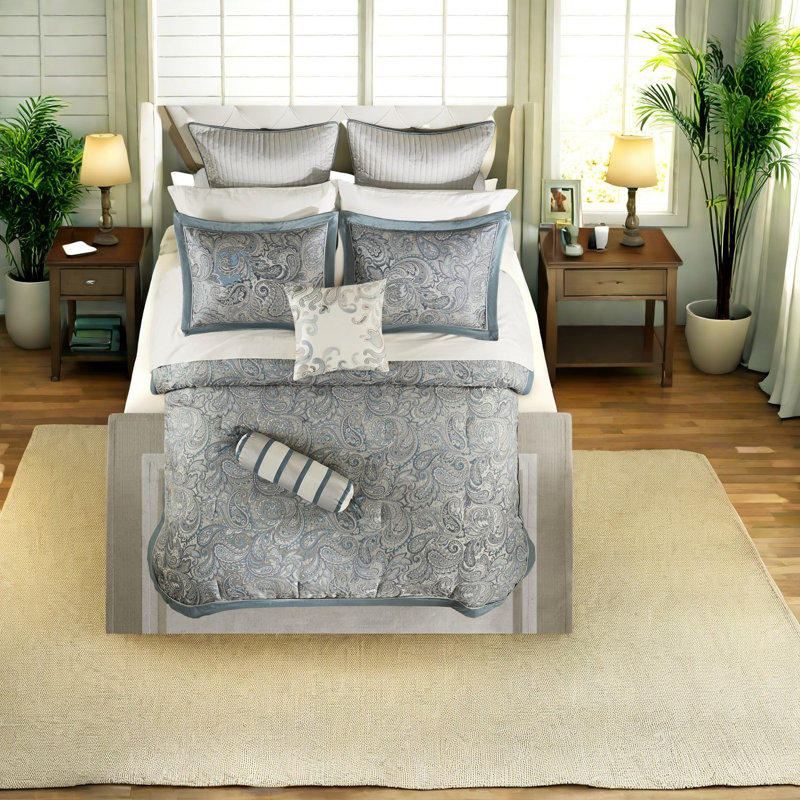 Luxurious Teal Cotton Bedding Sets, Stylish Paisley Pattern For King Size