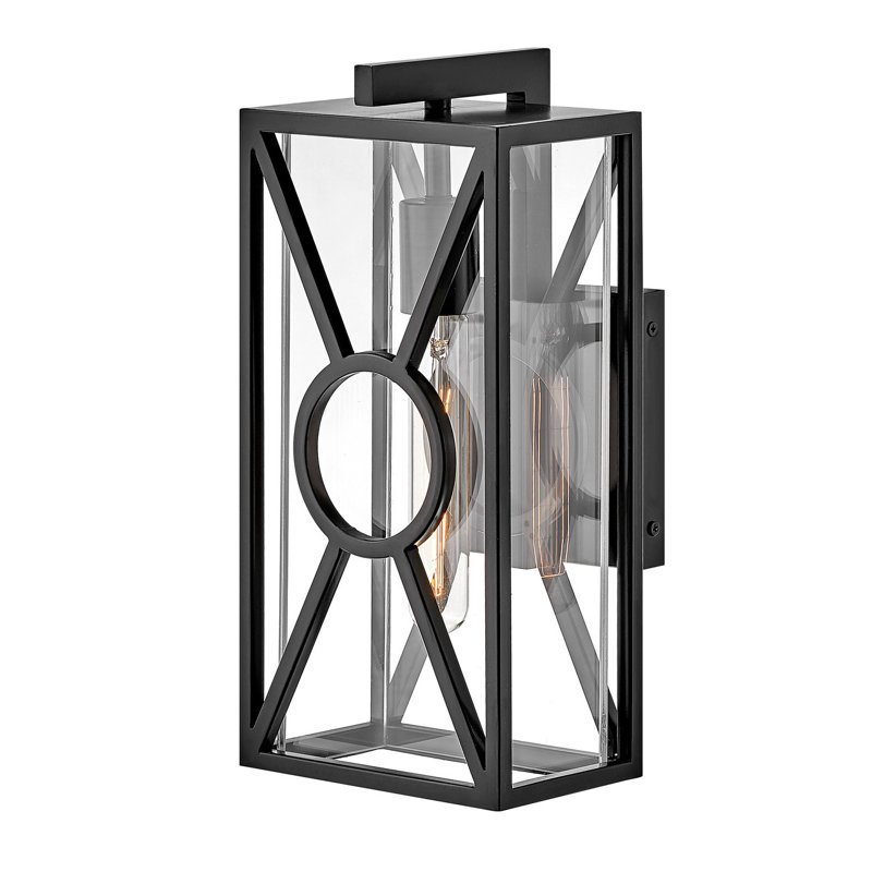 Brixton Outdoor Wall Mount Lantern - Clear Mitered Glass, Composite, Black, 14" H x 6.75" W x 6" D