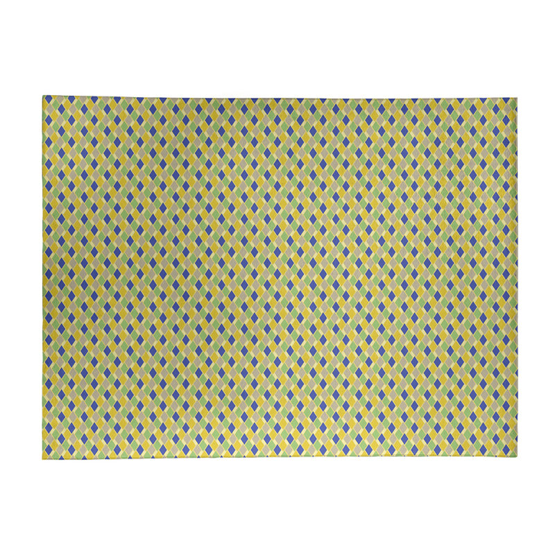 Tapis jaune/bleu rétro diamants, Rectangle 2 pi x 3 pi