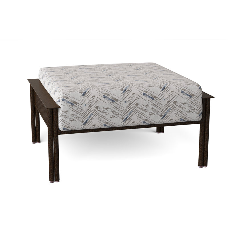 Jax Outdoor Ottoman, Canvas Heather Beige Sunbrella® Canvas, Chestnut Brown