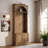 Vintage Brown Toned Farmhouse Style Entrance Storage Rack, With A Four In One Combination Design, Equipped With Soft Cushioned Benches, Hooks, And Adjustable Shelves