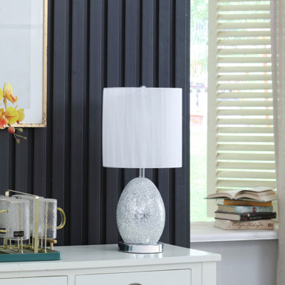 20"In Niels Silver Mirror Glass/Metal Table Lamp W/ Nightlight, Silver Cord Measures 60.5"L. Rotary 3-Way Switch Located On The Bulb Socket, Table Lamp