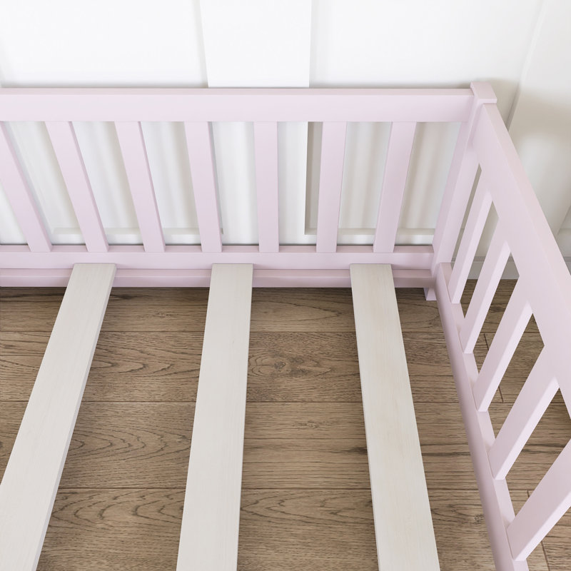 Lit simple en bois avec garde-corps, Rose