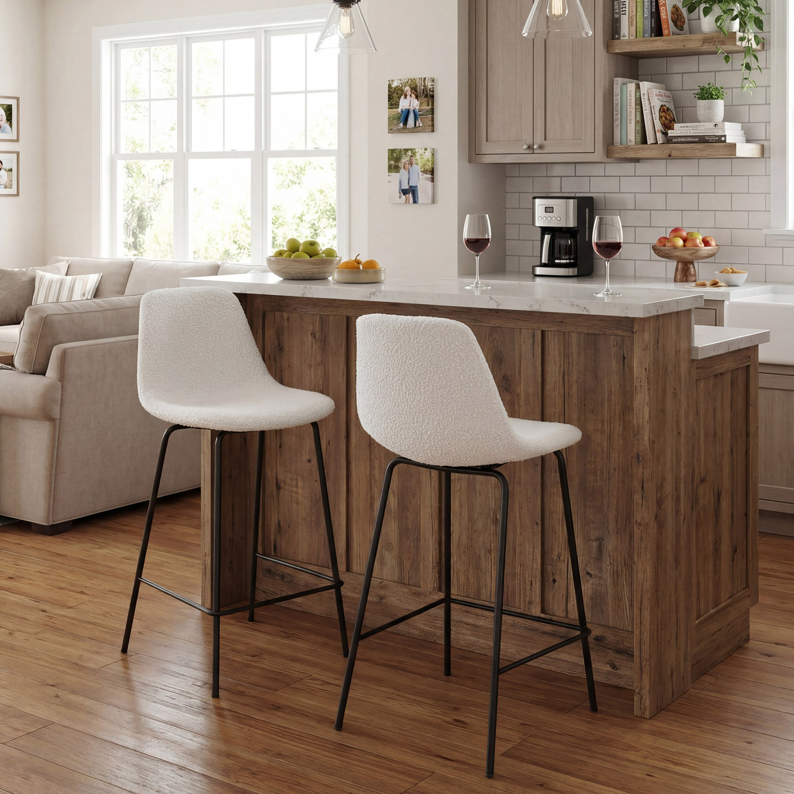 Kavi Bar and Counter Stool, White Boucle, Counter Stool (24" Seat Height)