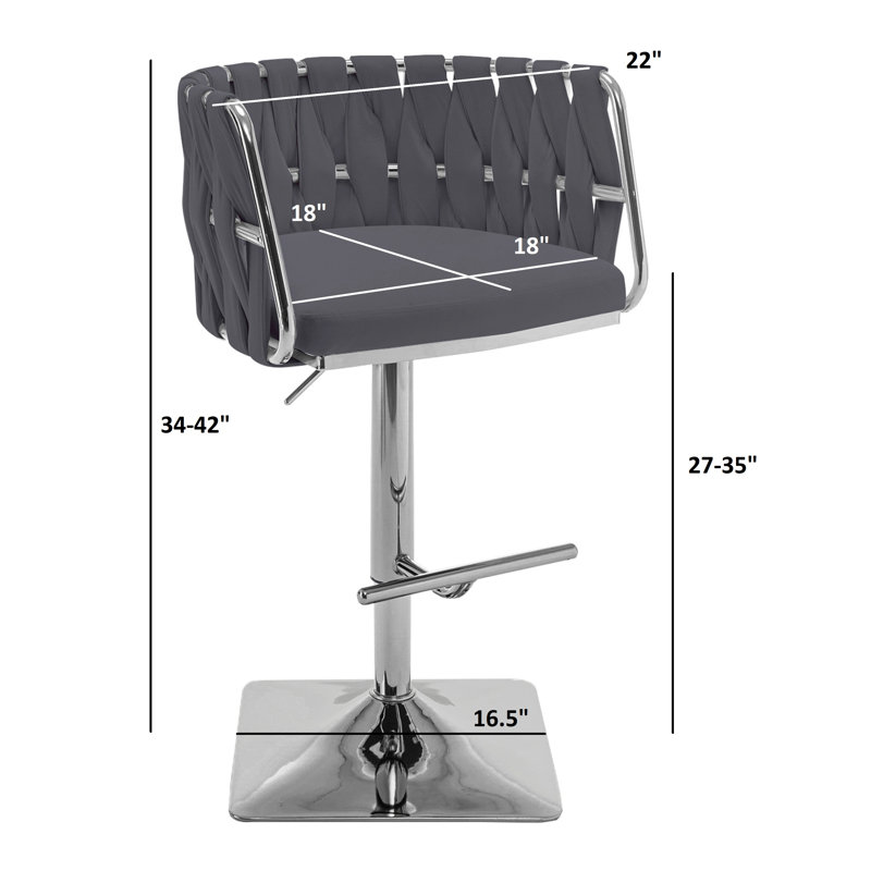 Mancias Swivel Upholstered Adjustable Height Counter Stool, Silver, Velvet Emerald Green
