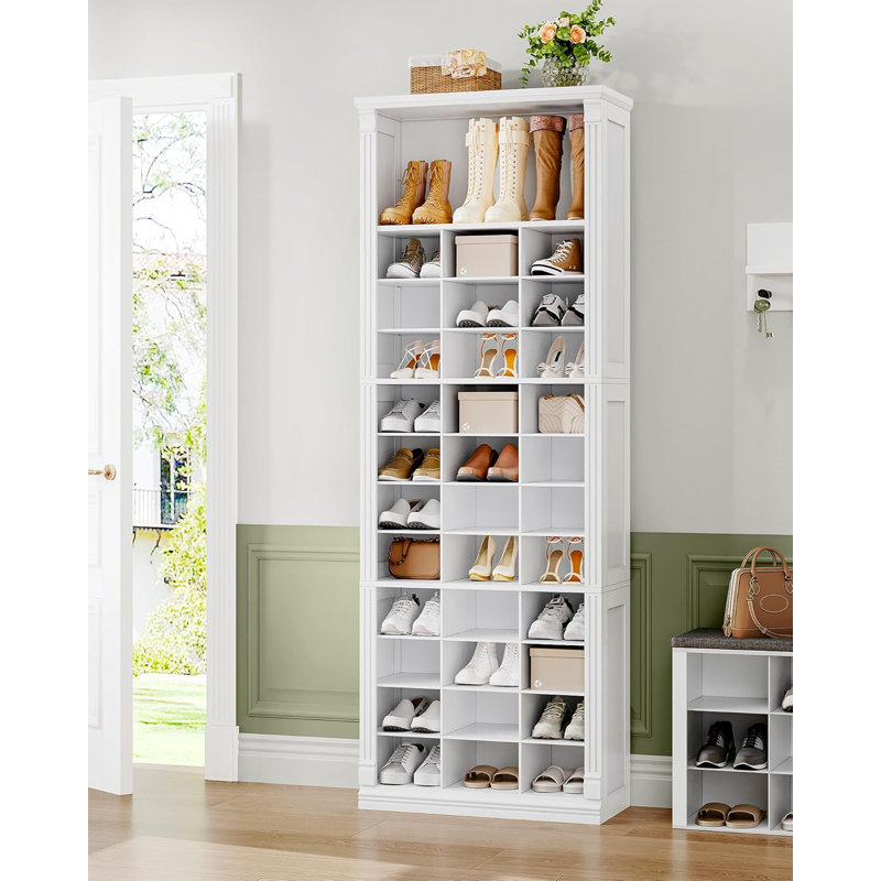 13 Tiers Shoe Storage Cabinet, Tall Shoe Cabinet with Cubby, Wooden Shoes Organizer for Closet, 39 Pairs, Shoes Cubby Organizer for Entryway, Hallway, Bedroom, White