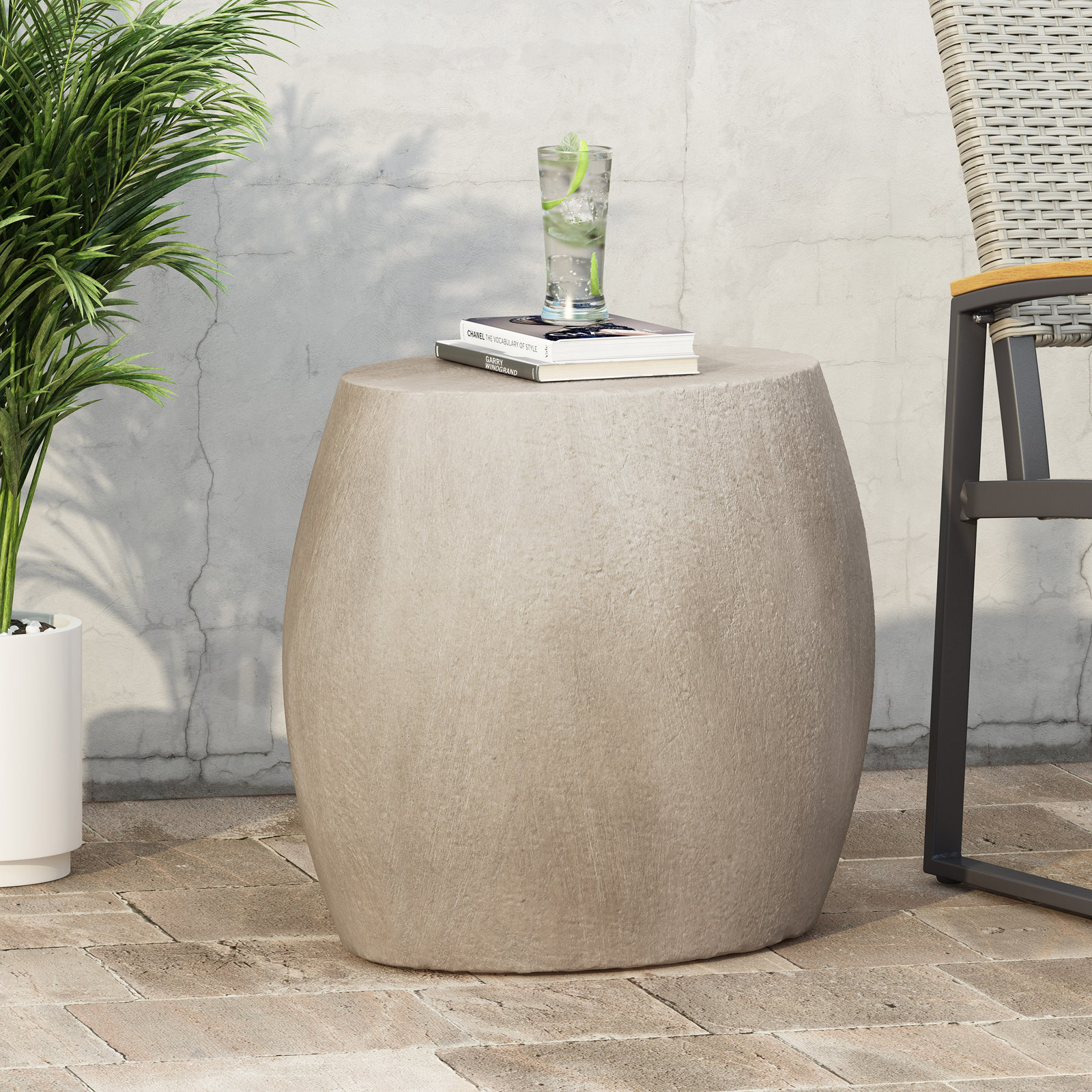 Outdoor/Indoor Lightweight Concrete (MGO) Oval Side Table, Gray