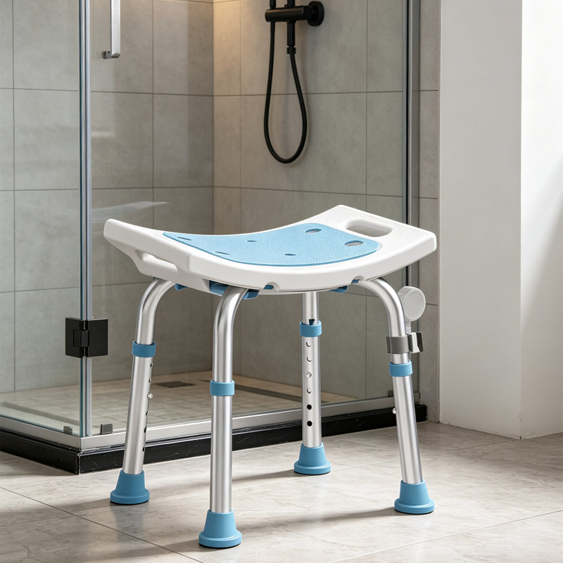 Chaise de douche 400 lb pour les personnes âgées avec pieds en caoutchouc antidérapants, banc de douche réglable en hauteur de 14 à 19 pouces avec coussin et éponge de bain, tabouret de salle de bain robuste en alliage d'aluminium