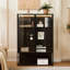 Armoire minimaliste moderne avec verre trempé - hauteur de 51,2 po, éclairage DEL, cadre en métal pour le salon, le bureau, les tablettes hautes et l'éclairage
