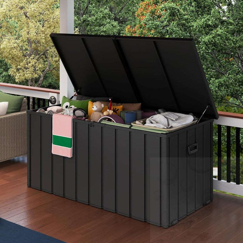 Coffre de terrasse en métal 200 gallons avec couvercle verrouillable, Gris foncé