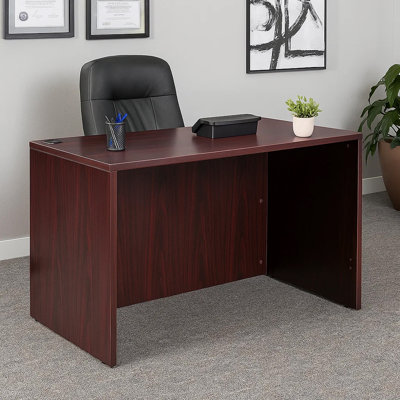 Nea Desk Shell, 66 Inch Workstation Top, Panel Legs, Mahogany Red Wood