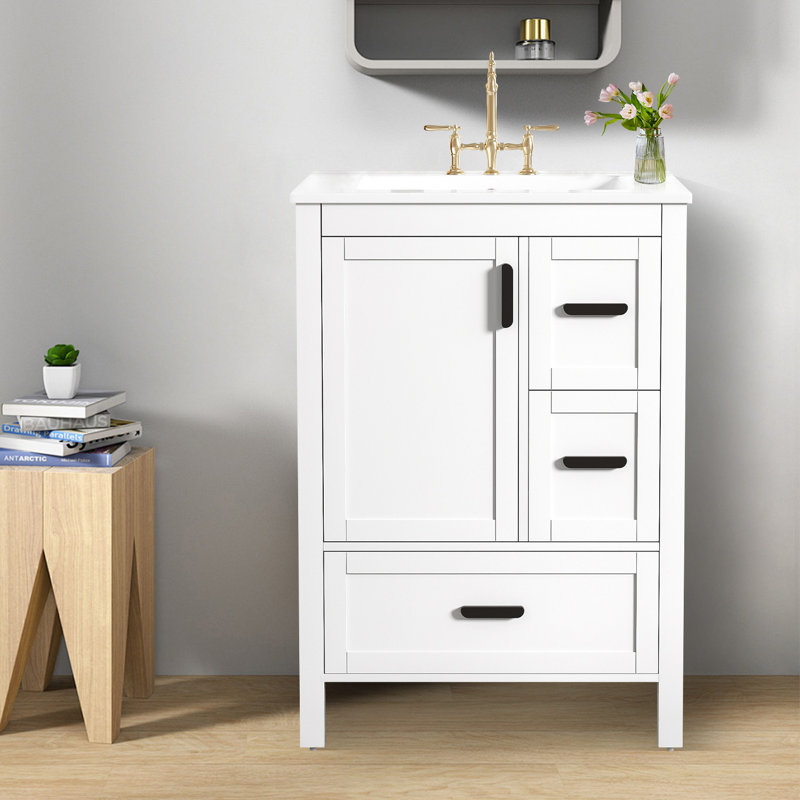 Armoire de meuble-lavabo 24 po avec lavabo en céramique, Blanc