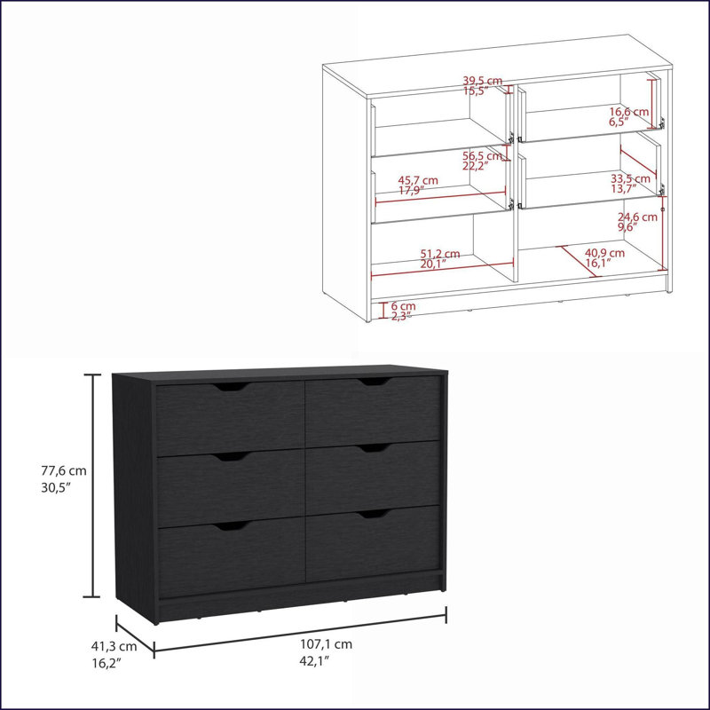 Ensemble de chambre à coucher 2 pièces, table de chevet + commode double, noir | Panneau de particules | Commodes doubles