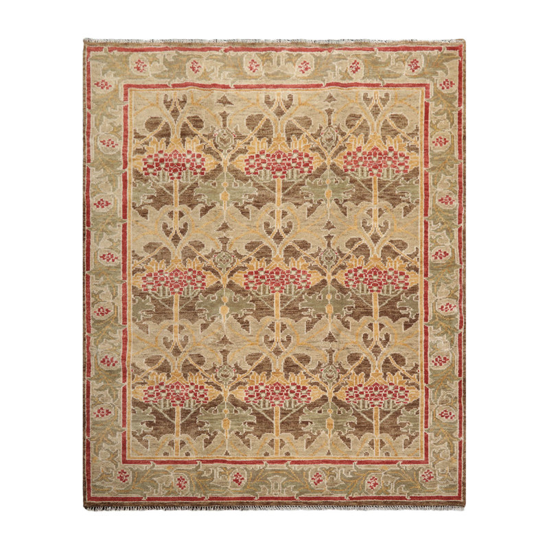 Tapis brun et vert noué à la main William Morris, Rectangulaire 8 pi x 10 pi