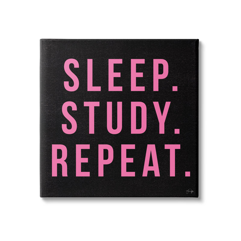Étude du sommeil - répétition de la typographie de l'élève en noir et rose, Toile tendue, L 24 po x H 24 po