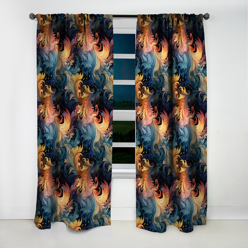 Jaune et vert Cosmic Radiance - Rideau floral - Rideau floral occultant en velours - 1 panneau, L 52 po x L 108 po