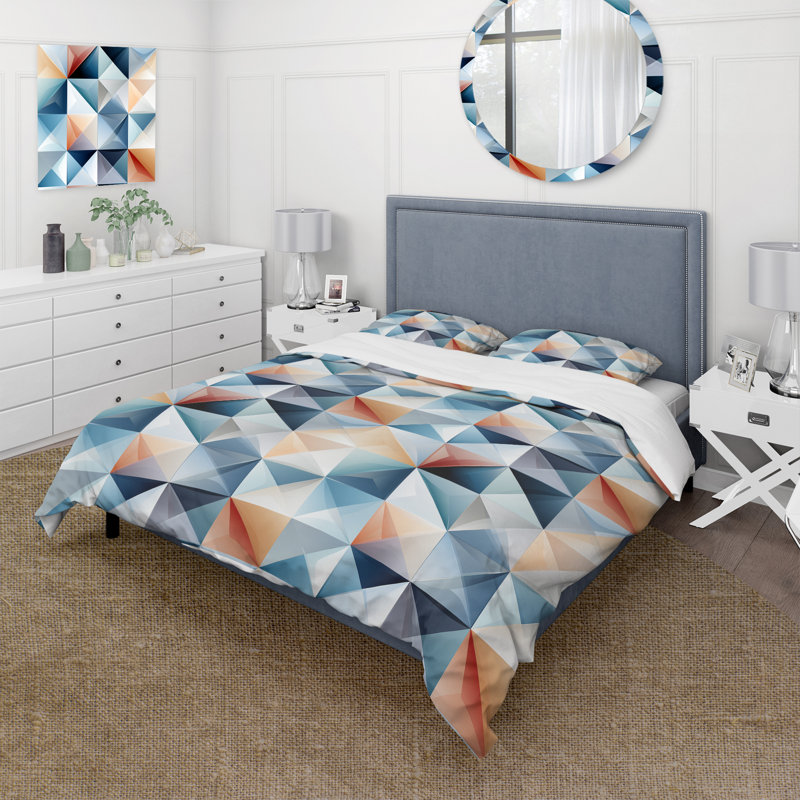 Natural Tones Grey And Beige Mosaic Geometric Shapes Duvet Cover, Twin Duvet Cover + 1 Standard Sham, Geometric Shapes 25