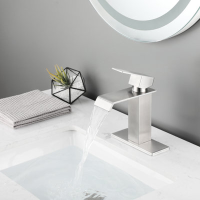 Waterfall Spout Bathroom Faucet With Single Handle, Made Of Stainless Steel Tap Steel, Brushed Nickel Style