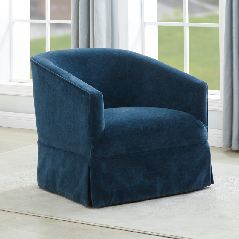 Delaplaine 30.5" Wide Polyester Swivel Barrel Chair, Baltic