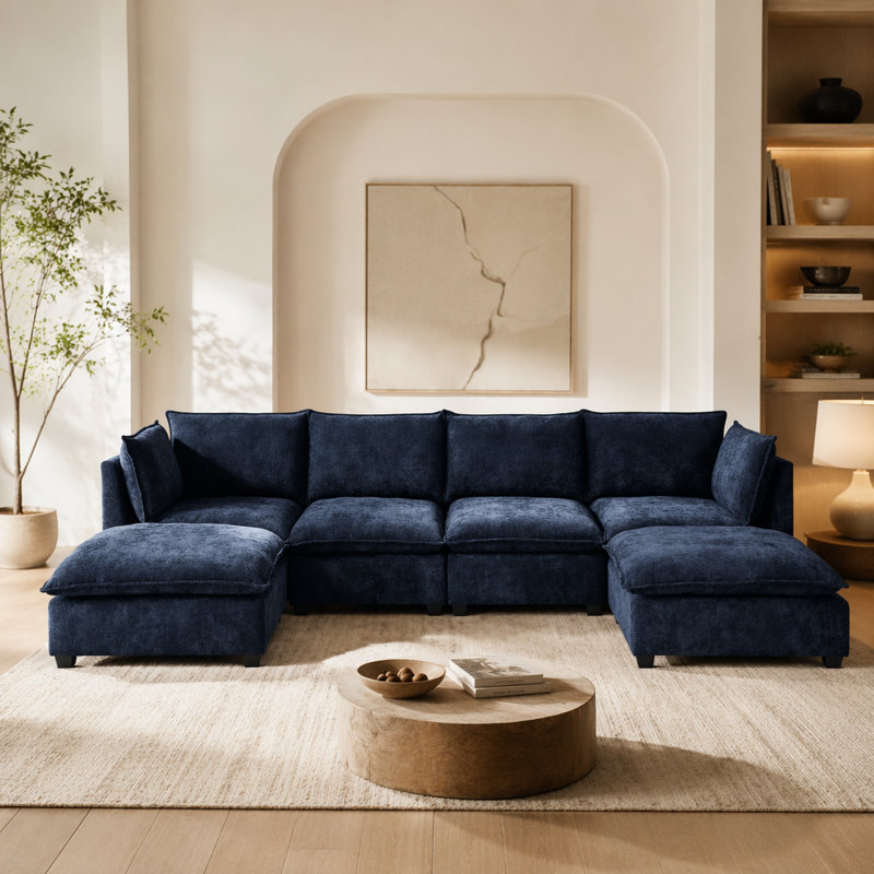 Canapé modulaire à 4 places avec 2 repose-pieds et canapé-lit en chenille Comfy Cloud