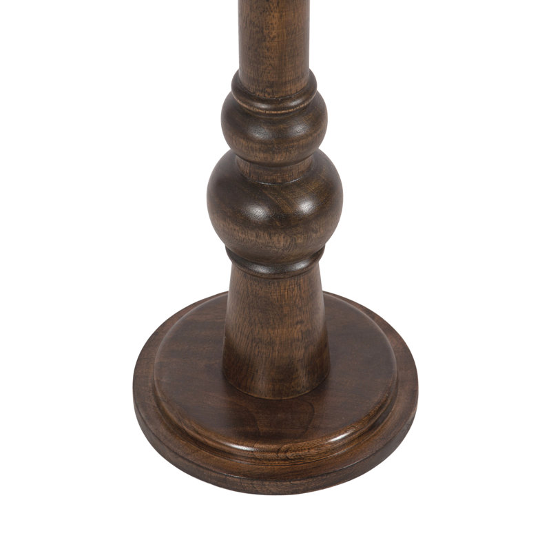 Anike Solid Wood Pedestal End Table, White/Dark Brown