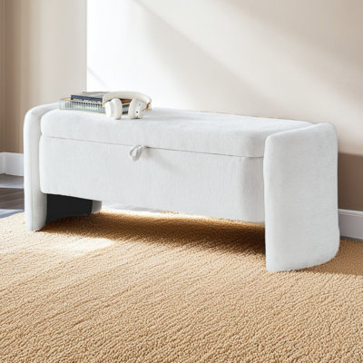Banc de rangement ovale en tissu de chenille avec grand espace de rangement pour le salon, le vestibule et la chambre à coucher