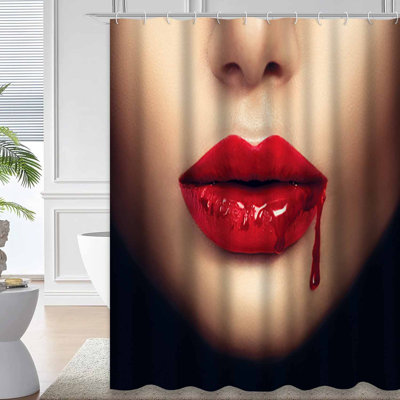 Sexy Vampire Woman Lips Fashion Red Shower Curtain with 12 Hooks