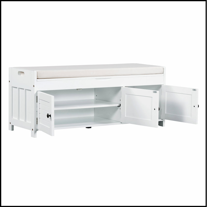 Banc de rangement avec 3 portes en forme de volet, banc à chaussures avec rangement caché