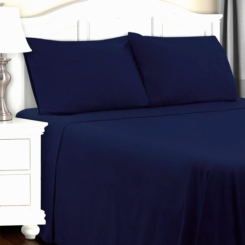 Navy Blue Brushed Flannel Bedding Set - Extra Soft All Season Sheets with Deep Pockets - Solid Sheet Set - Size [Size]