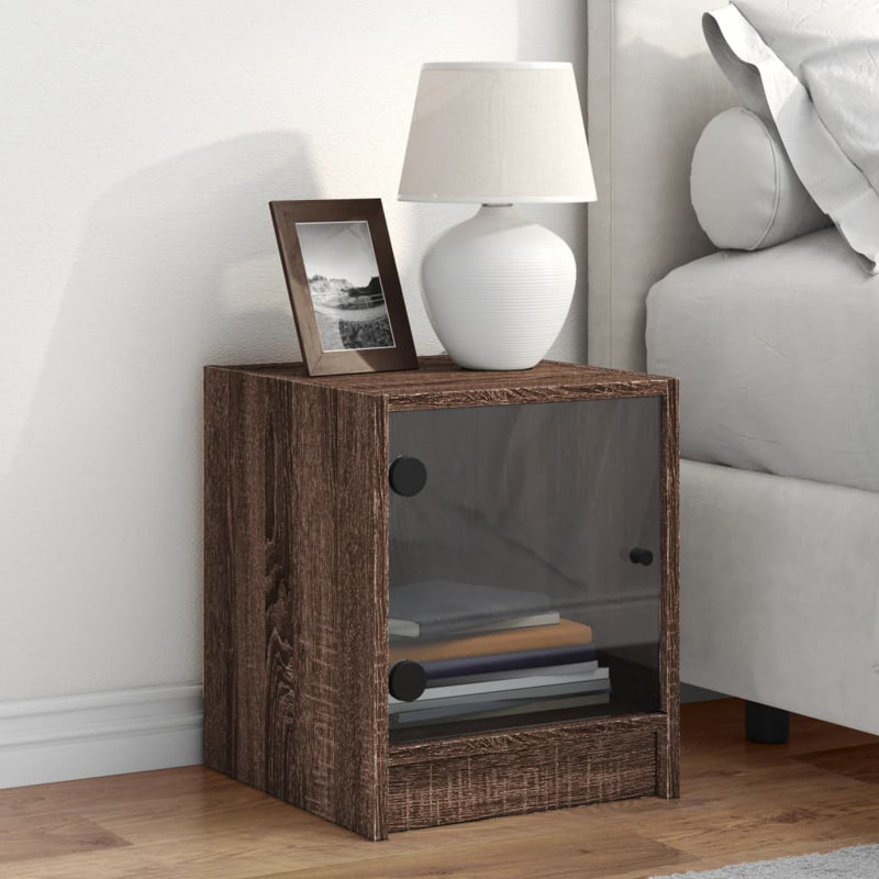 Table de chevet avec porte en verre vidaXL, Chêne brun