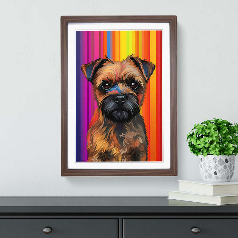 Border Terrier Op - Single Picture Frame Print on Wood, 34cm H x 25cm W x 2cm D, Walnut Framed