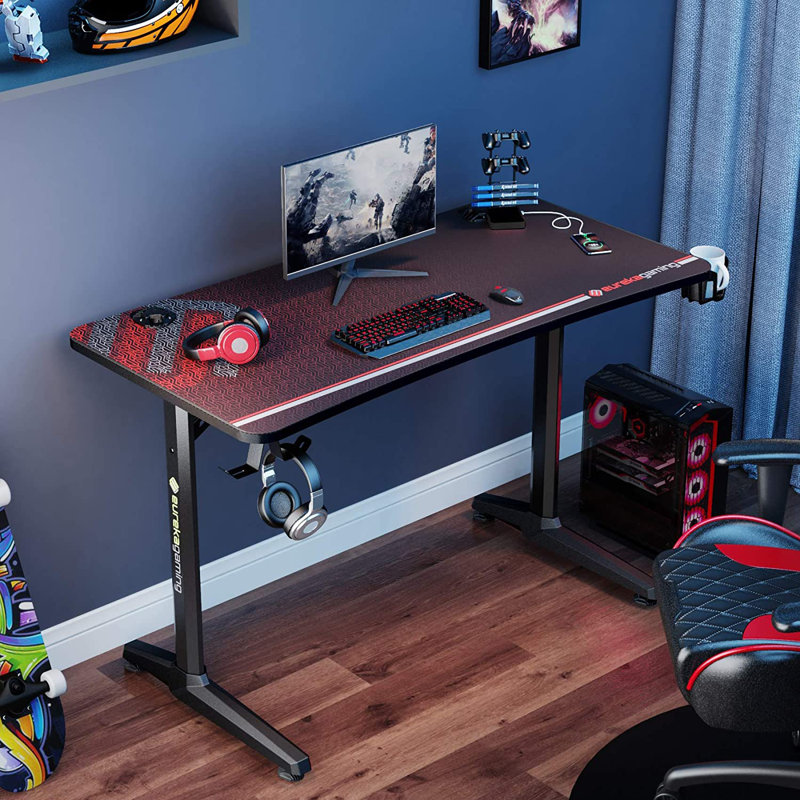 Metal Base Computer Desk with Power Outlet