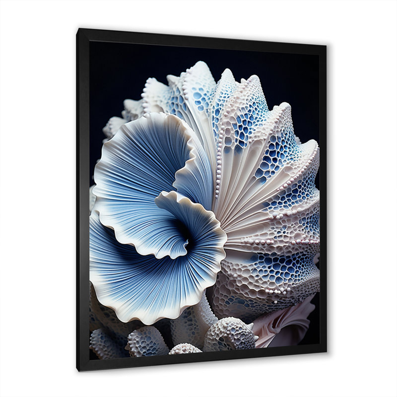 Craita, coquillage bleu, symphonie - coquillage, art mural, Cadre simple noir, H 20 po x l 12 po x P 1 po