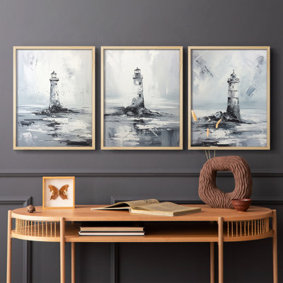 Série Sea and Shore Cxxx - Ensemble de 3 estampes numériques encadrées - Prêt à être accroché