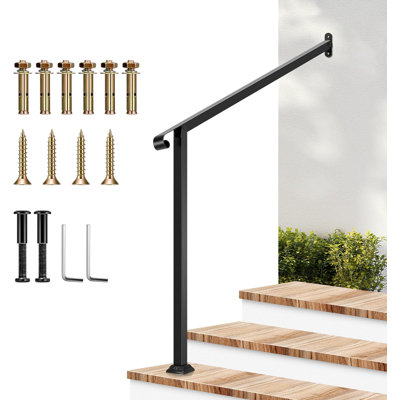 2 Step Wrought Mattle Iron Stair Handrail with Single Curved End