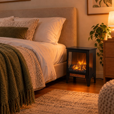 Poêle-cheminée électrique autoportant de 45,7 cm (18 po) de hauteur, chauffage de 1400 W avec effet de flamme 3D, chauffage d'appoint électrique portatif pour salon, chambre et petits espaces