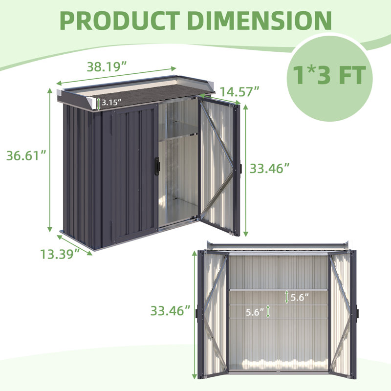 Armoire de rangement extérieure en métal étanche avec plancher et étagères réglables pour terrasse de jardin