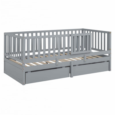 Daybed with Fence Guardrails and 2 Drawers by Harriet Bee