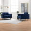 Méridienne en velours bleu Mid-Century à dossier coussiné (ensemble de 2)