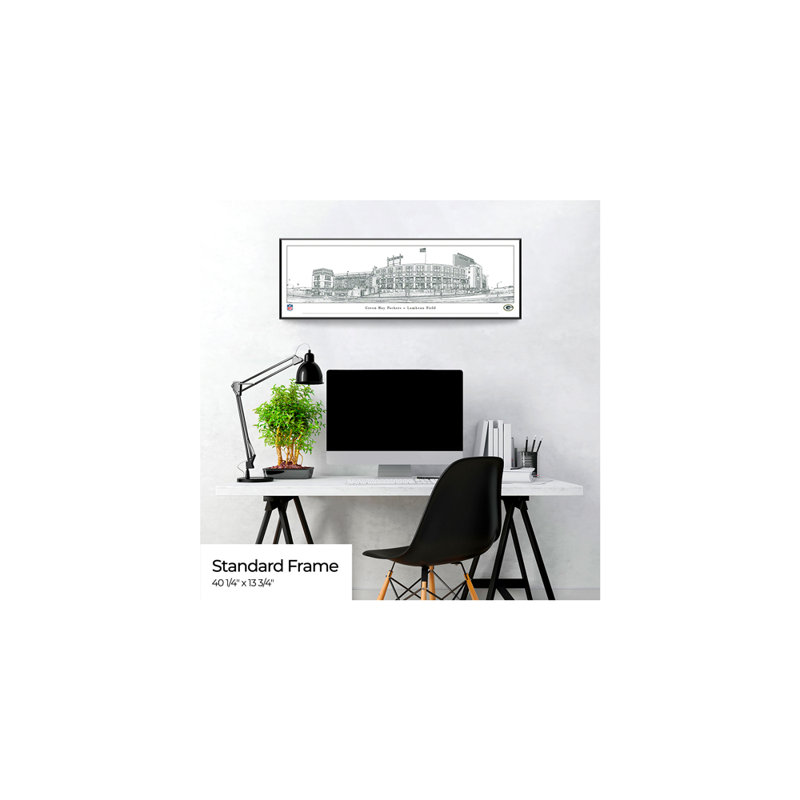 Lambeau Field Line Art Panoramic Print, Black Framed, 13.75" H x 40.25" W x 0.38" D
